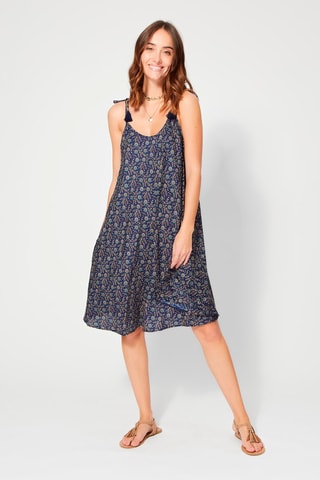 Gebloemde Jurk - Beige, blauw en zwart