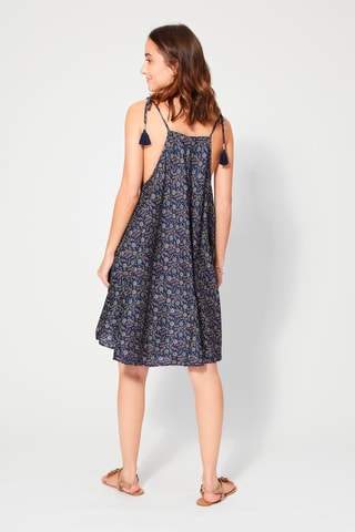 Gebloemde Jurk - Beige, blauw en zwart