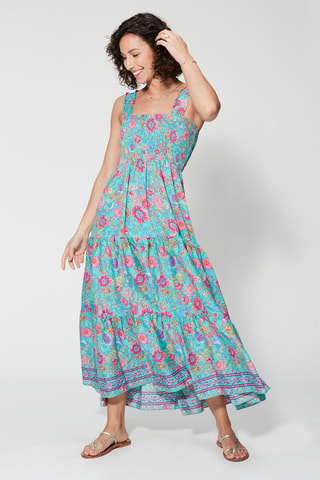 Robe longue - Bleu et rose