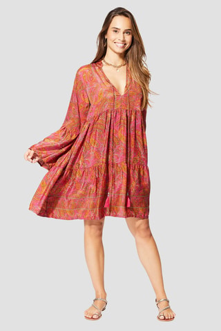 Robe volantée - Jaune et rose