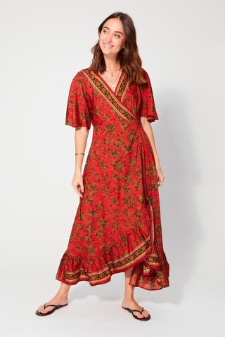 Robe portefeuille - Noir, beige et orange