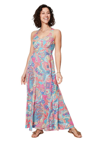 Robe longue - Bleu, vert et rose