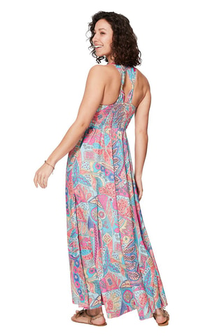 Robe longue - Bleu, vert et rose