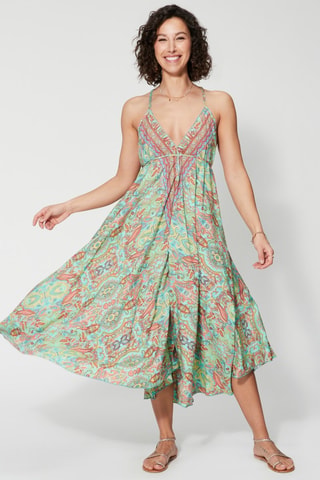 Midi-jurk met ruches - Groen - Rood, blauw en groen