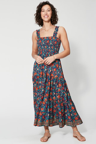 Robe longue - Bleu - Rouge, bleu et vert
