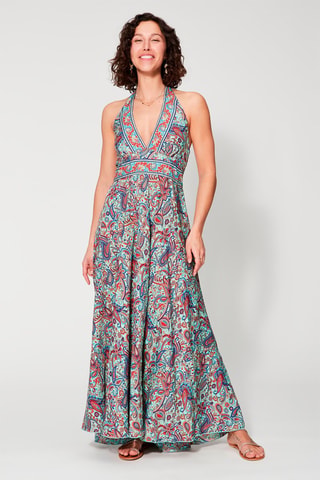 Robe longue - Rouge, bleu et orange