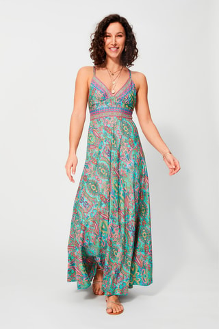Robe longue - Bleu, vert et rose