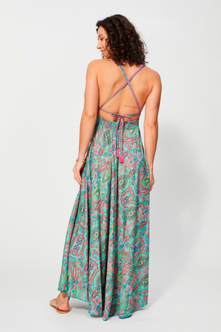 Robe longue - Bleu, vert et rose