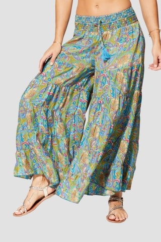 Pantalon palazzo - Bleu et vert - Bleu, vert et orange