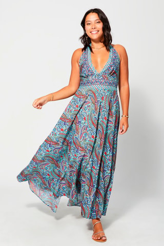 Robe longue - Bleu - Rouge, bleu et vert