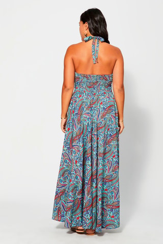 Robe longue - Bleu - Rouge, bleu et vert