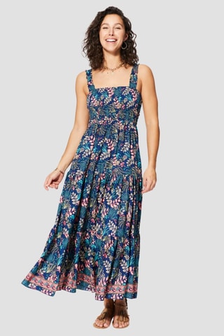 Lange Jurk - Blauw, groen en roze