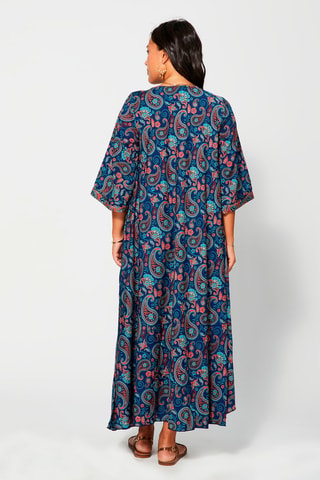 Robe longue asymétrique Bleu marine - Blanc, bleu et rose