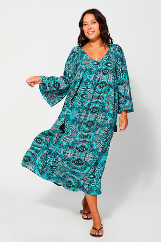 Robe longue Bleu pétrole - Noir, beige et bleu