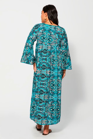 Robe longue Bleu pétrole - Noir, beige et bleu