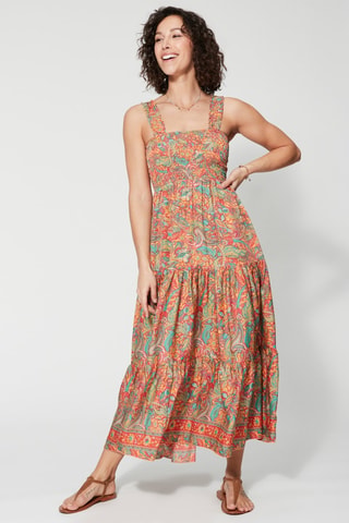 Robe longue - Rouge, vert et orange