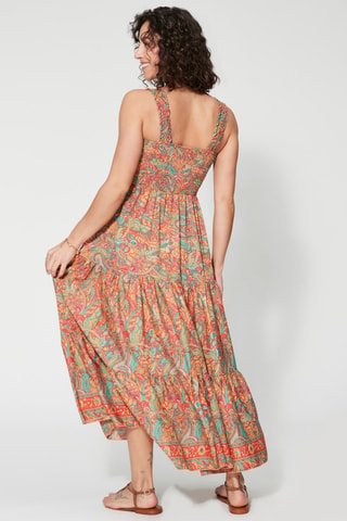 Robe longue - Rouge, vert et orange