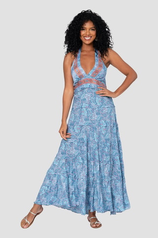Robe longue - Rouge et bleu