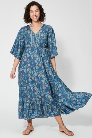 Robe longue - Bleu et orange - Bleu et orange