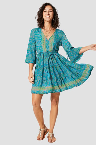 Robe courte - Bleu - Bleu et vert