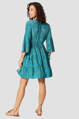 Robe courte - Bleu - Bleu et vert