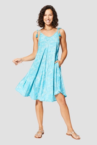Jurk met Ruches - Turquoise en Beige  - Blauw