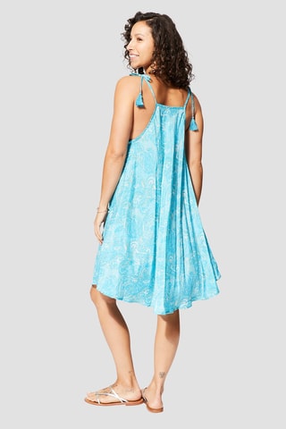 Jurk met Ruches - Turquoise en Beige  - Blauw