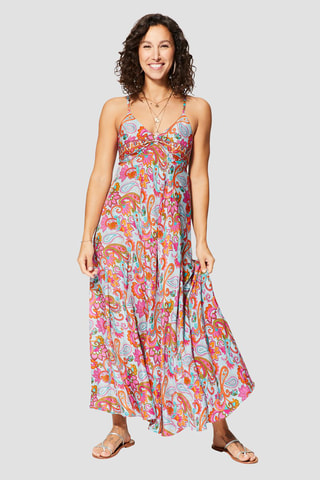 Robe longue - Gris et orange - Gris