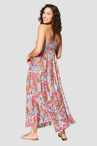 Robe longue - Gris et orange - Gris