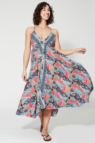 Robe midi - Turquoise - Noir, bleu et rose