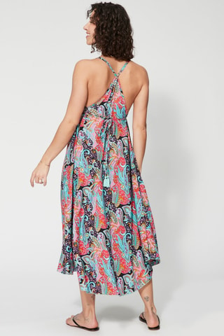 Robe midi - Turquoise - Noir, bleu et rose