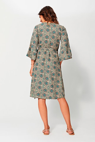 Robe midi portefeuille Crème et bleu marine - Beige, bleu et gris