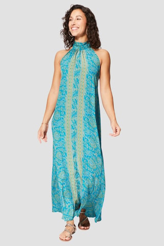 Robe longue - Turquoise - Bleu et jaune