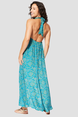 Robe longue - Turquoise - Bleu et jaune