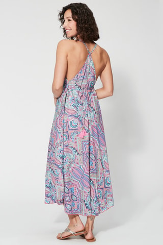 Robe midi volantée - Rose - Bleu, violet et rose