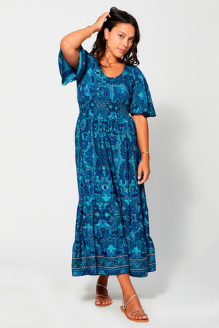 Robe longue Bleu et crème - Beige et bleu
