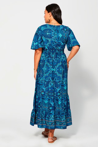 Robe longue Bleu et crème - Beige et bleu