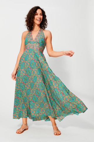 Lange Jurk - Blauw, groen en roze