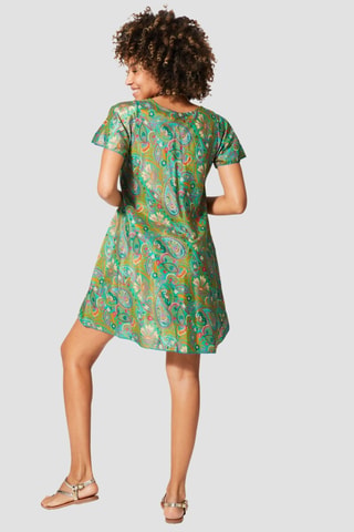 Robe trapèze - Vert et bleu - Bleu, vert et orange