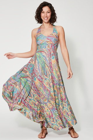 Robe longue - Vert - Beige