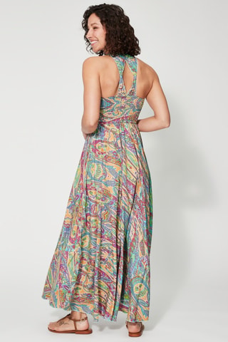 Robe longue - Vert - Beige