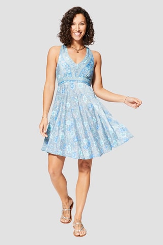 Robe volantée - Gris et bleu  - Bleu et gris