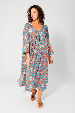 Robe longue Crème et bleu - Beige et bleu