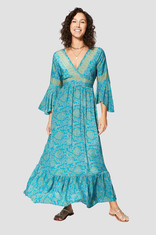 Robe longue - Turquoise et jaune - Bleu et jaune