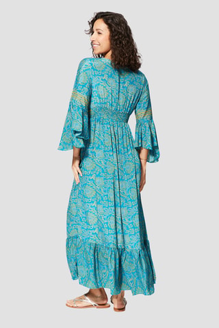 Robe longue - Turquoise et jaune - Bleu et jaune