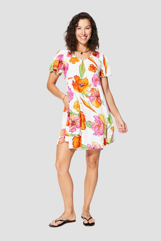 Robe courte - Bleu, vert et rose