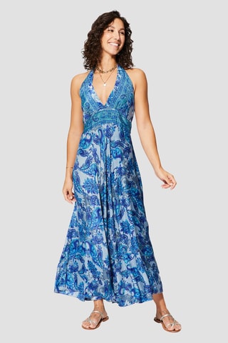 Robe longue - Gris et bleu marine  - Bleu et gris