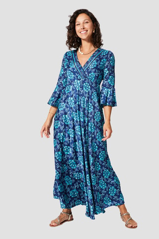 Robe longue - Bleu et marron