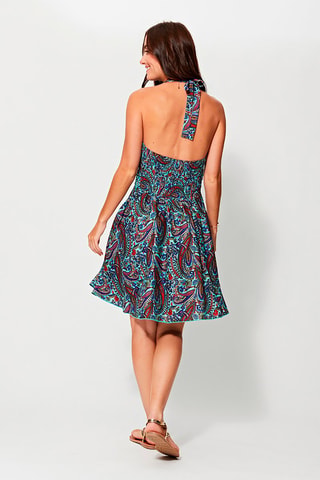 Robe dos nu Bleu et bleu marine - Rouge, bleu et vert
