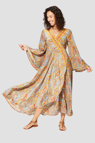 Robe longue - Beige et jaune - Beige